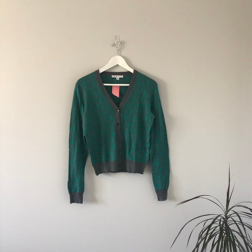 NWT CAbi Muted Polka Dot V-neck Sweater Small